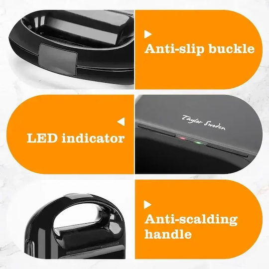 Aigostar Sandwich Maker with Removable Plates for 2 Sandwiches 1200W Black
