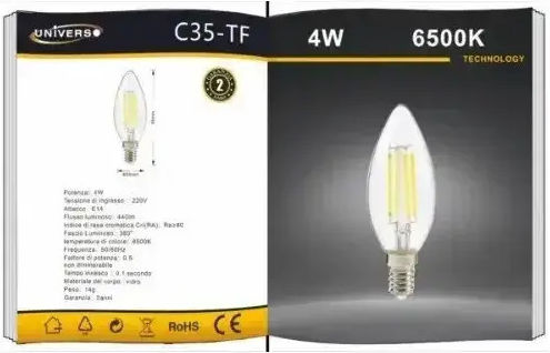 Universo Illuminazione Λάμπα LED 4W για Ντουί E14 Ψυχρό Λευκό 440lm
