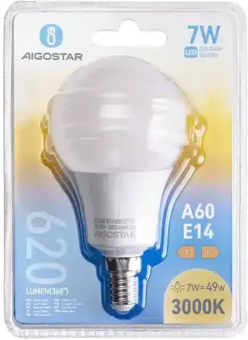 Aigostar LED крушка 7W за фасунга E14 и форма A60 Топло бяло 560лм
