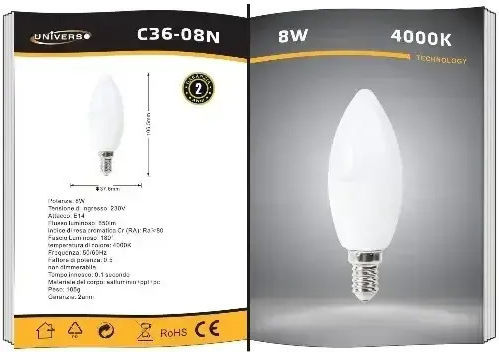 Universo Illuminazione LED Bulb 8W for Socket E14 Natural White 650lm