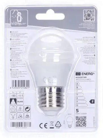 Aigostar Socket LED Bulb 4.9W for Socket E27 and Shape G45 Warm White 420lm