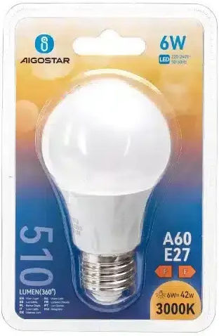 Aigostar Λάμπα LED 6W για Ντουί E27 και Σχήμα A60 Θερμό Λευκό 480lm