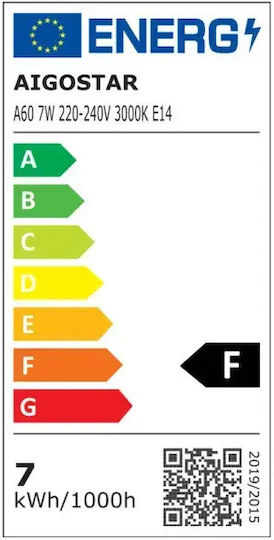 Aigostar LED Bulb 8W for Socket E14 and Shape A60 Warm White 730lm