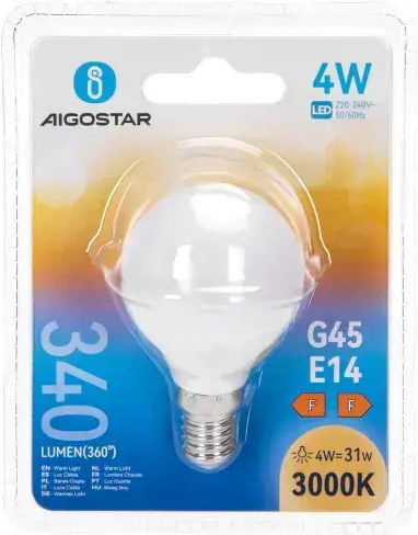 Aigostar LED Bulb 4W for Socket E14 and Shape G45 Warm White 340lm