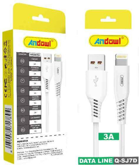 Andowl Q-sj7d USB-A to Lightning Cable Λευκό 1m