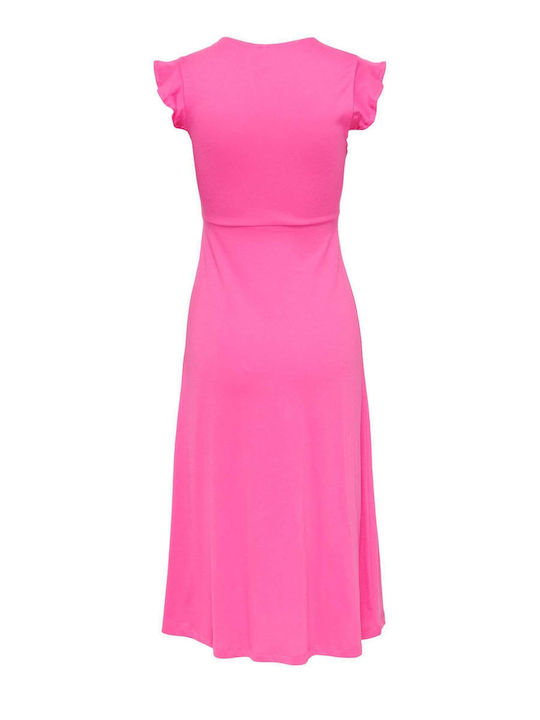 Sommer Midi Kleid Wickel mit Rüschen Fuchsie