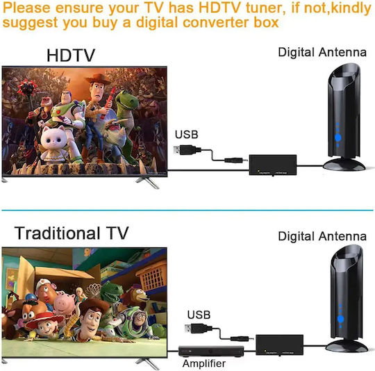 4k Hdr AH-2408 Εσωτερική Κεραία Τηλεόρασης (Απαιτεί Τροφοδοσία) Μαύρη