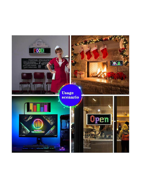 Εύκαμπτη Led Πινακίδα Rgb Bluetooth Κινούμενες Εικόνες Κείμενο Μέσω Εφαρμογής 37.5x9cm Led Matrix Panel 074137