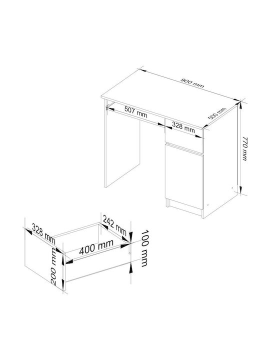 Birou de Calculator Pikse din Lemn Alb-Gri 90x50x77cm