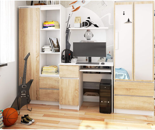 Computer Office Piksel Wooden White And Sonoma Oak 90x50x77cm