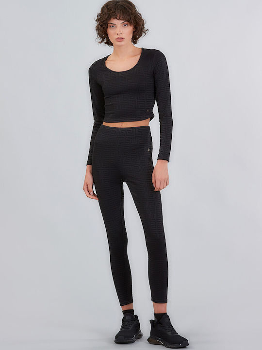 Bluza Damă Mânecă Lungă Crop Pulover Negru