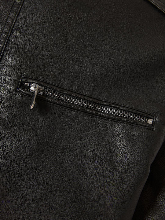 Faux Leather Jacket Biker Black