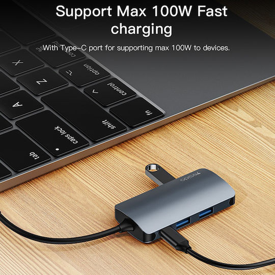 Yesido 3 Port Hub with USB-A Connection Gray