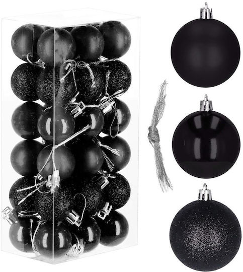 Christmas Bauble Set 36 Pieces 3 Designs 3cm Black