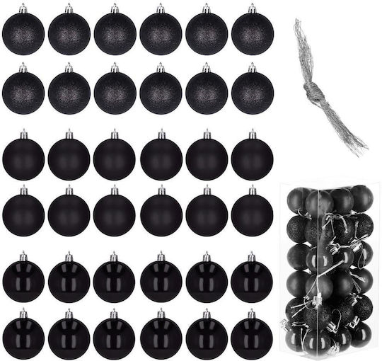 Christmas Bauble Set 36 Pieces 3 Designs 3cm Black