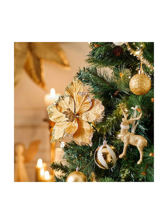 Floare Decorative de Crăciun Poinsettia Clip 24x11 Cm Aurie