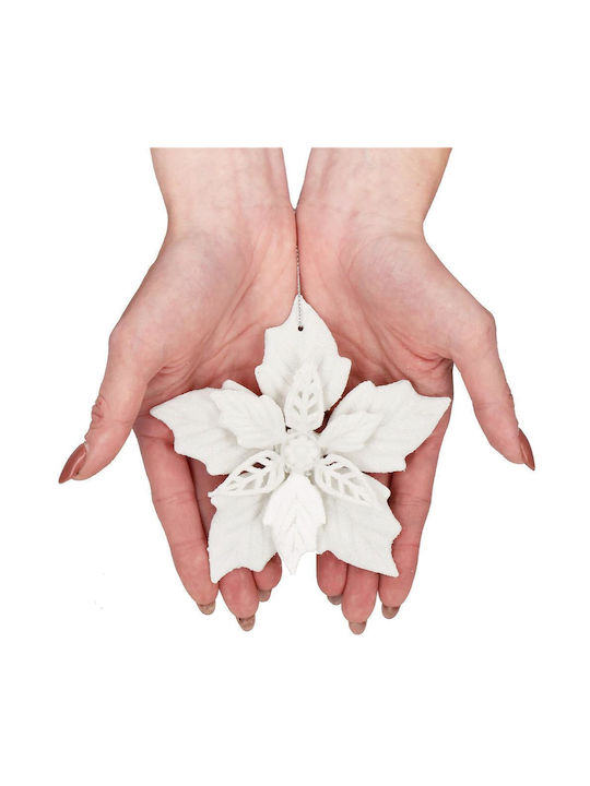 Set 10 Ornamente de Crăciun pentru Brad Floare 12 Cm Sclipici Plastic Albe