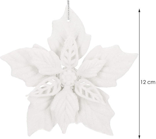 Set 10 Christmas Flowers 12 Cm Glitter Ornaments Plastic White