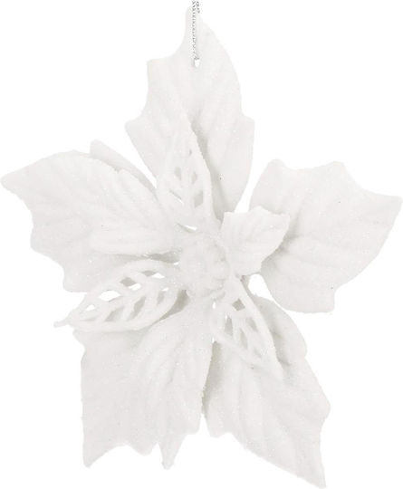 Set 10 Christmas Flowers 12 Cm Glitter Ornaments Plastic White