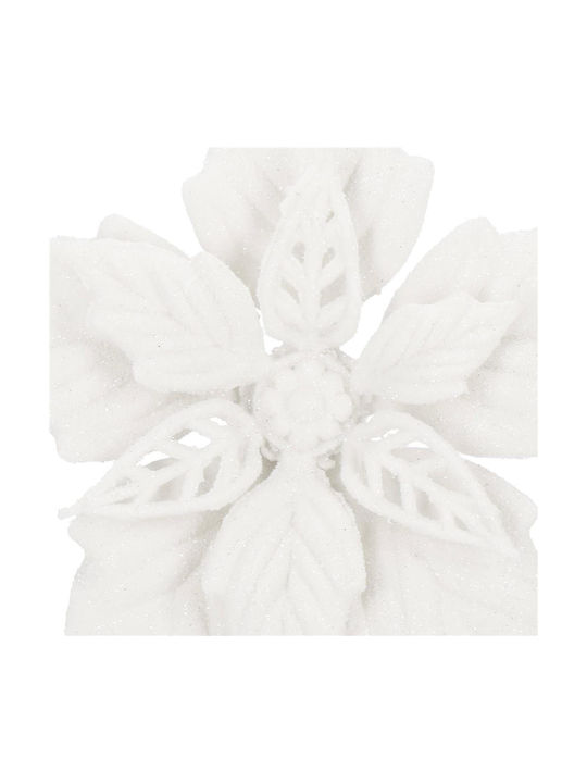 Set 10 Ornamente de Crăciun pentru Brad Floare 12 Cm Sclipici Plastic Albe