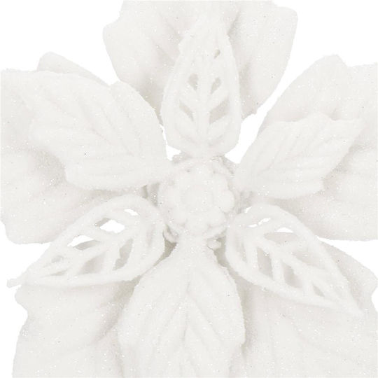 Set 10 Christmas Flowers 12 Cm Glitter Ornaments Plastic White