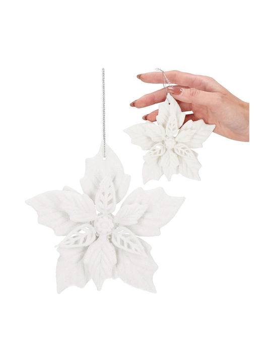 Set 10 Ornamente de Crăciun pentru Brad Floare 12 Cm Sclipici Plastic Albe