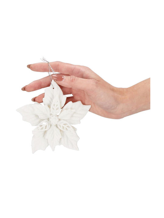 Set 10 Ornamente de Crăciun pentru Brad Floare 12 Cm Sclipici Plastic Albe