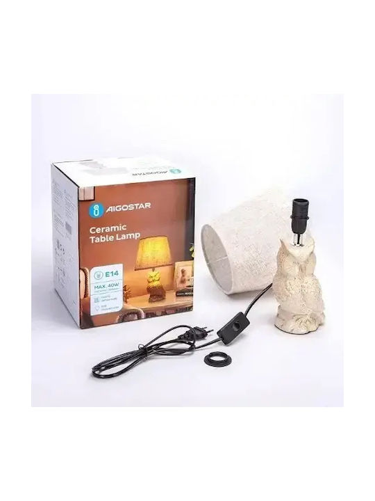Aigostar Ceramic Table Lamp for Socket E14 with Beige Shade and Base