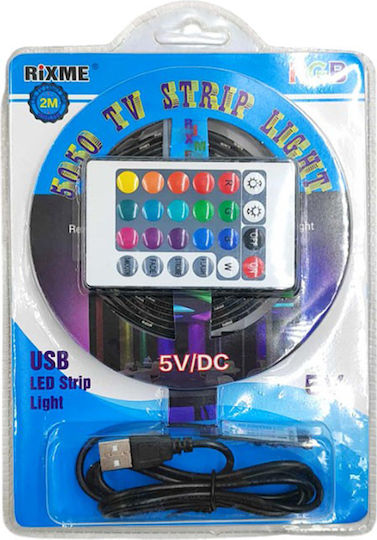 Rixme Ταινία LED Rixme USB 5V RGB Φως 2m Τύπου SMD5050 με Τροφοδοτικό & Τηλεχειριστήριο
