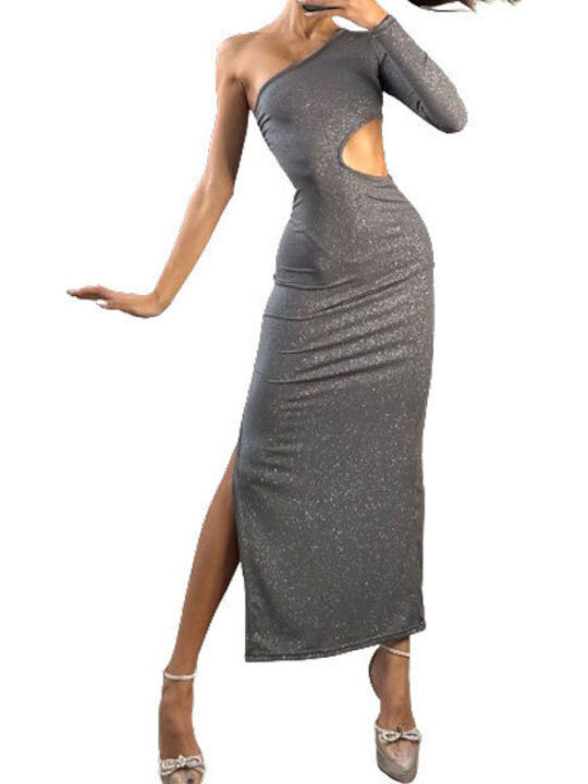 Summer Maxi Evening Dress with Tearing Silver