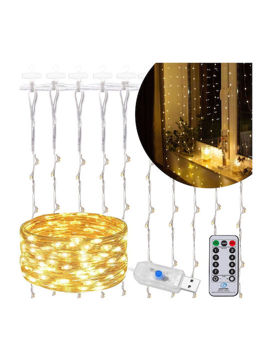 200 Lights LED 2m. x 200cm Warm White USB type Curtain 10pcs