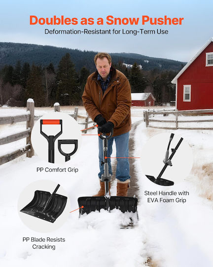 Vevor Snow Shovel Road Snow Shovel Width 45.5 cm Auxiliary D-Shaped Handles Non-Slip High Capacity Handle Snow Shovels Lightweight Snow Removal Tool Garden Car Camping Outdoor Spaces