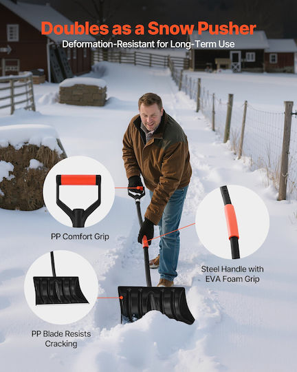 Vevor Schneeschaufel Straßen Schneeschaufel Mit 42 Cm Breite D-Form Griff Aluminiumblatt Große Kapazitäts Schneeschaufeln Leichtes Werkzeug zur Schneeräumung Garten Auto Camping Outdoor