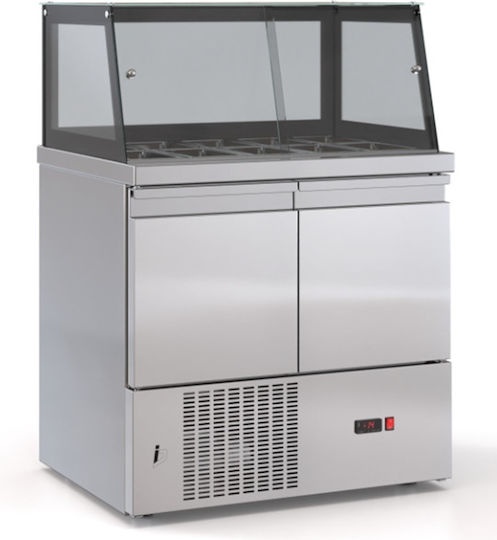 Inox Dobros Edelstahl Kühltisch Salat 170Es mit 2 Türen und Kühlaggregat +3/+8°C L90xB70xH126cm