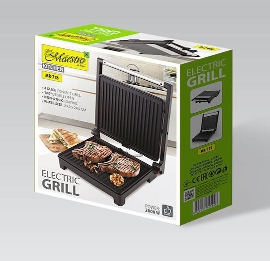 Maestro MR718 Tabletop Electric Grill Grill and Smooth Plate 1500W with Lid 35cmx25cmcm