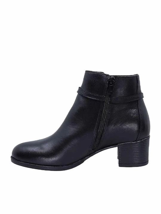 Leather Women's Ankle Boots with Medium Heel Black