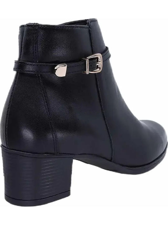 Leather Women's Ankle Boots with Medium Heel Black