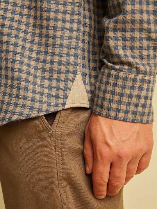 Long-sleeved Flannel Shirt Checked Khaki