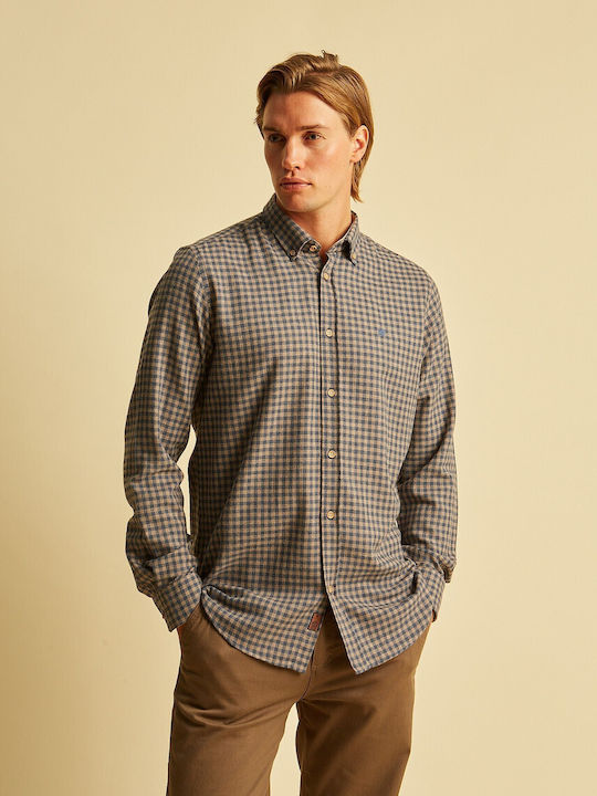 Long-sleeved Flannel Shirt Checked Khaki