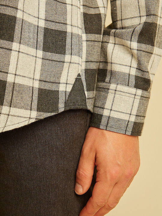 Long-sleeved Flannel Shirt Checked Gray
