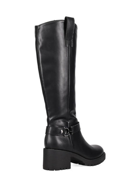 Synthetic Leather Medium Heel Women's Boots with Zipper Black
