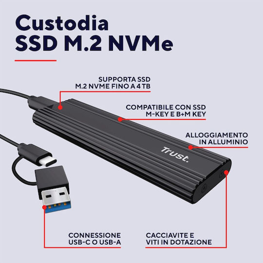 Trust Case for Hard Drive M.2 SATA III with Connection USB 3.2 Type-C