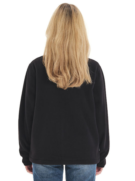 Fleece Γυναικεία Ζακέτα με Φερμουάρ σε Μαύρο Χρώμα