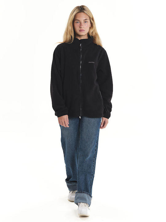 Fleece Γυναικεία Ζακέτα με Φερμουάρ σε Μαύρο Χρώμα