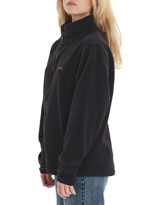 Fleece Γυναικεία Ζακέτα με Φερμουάρ σε Μαύρο Χρώμα