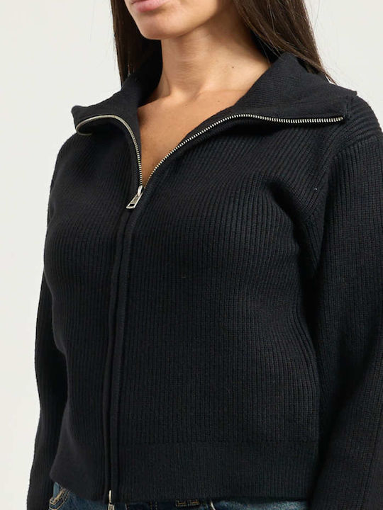 Women's Knitted Cardigan with Zipper Black