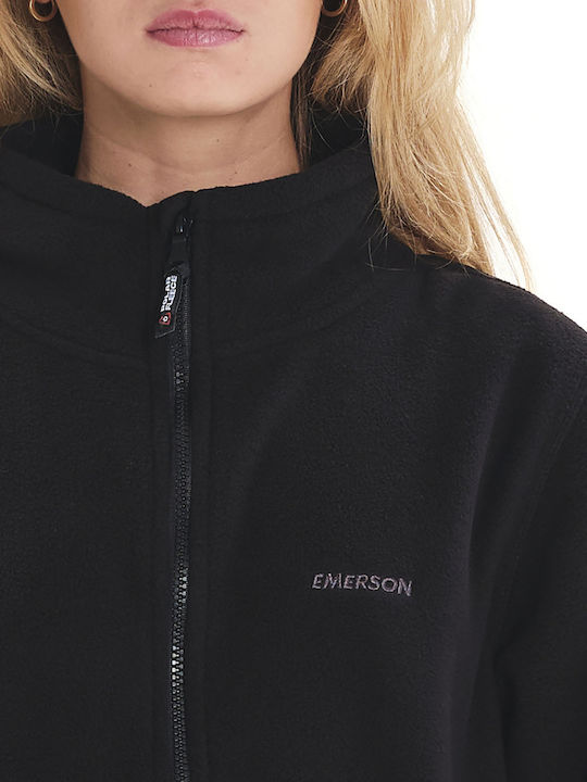 Fleece Γυναικεία Ζακέτα με Φερμουάρ σε Μαύρο Χρώμα