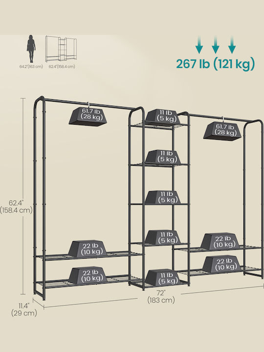 Songmics Κρεμάστρα Δαπέδου από Μέταλλο Μαύρη 158.4cm