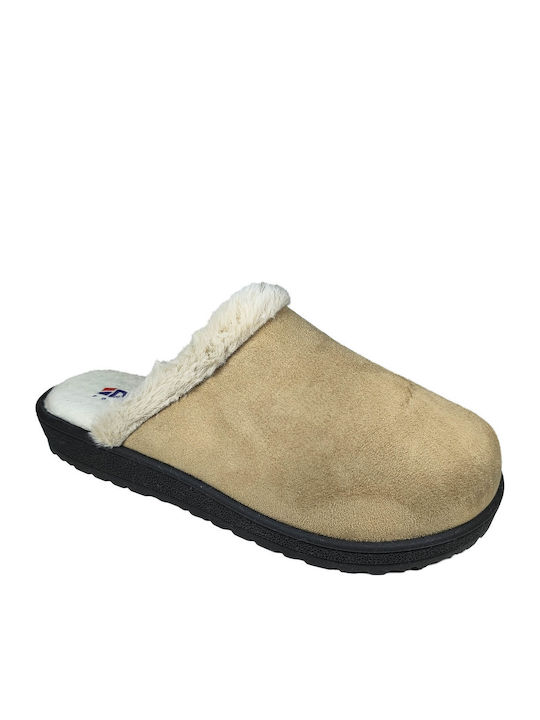 Anatomische Damen Hausschuhe mit Fell Beige