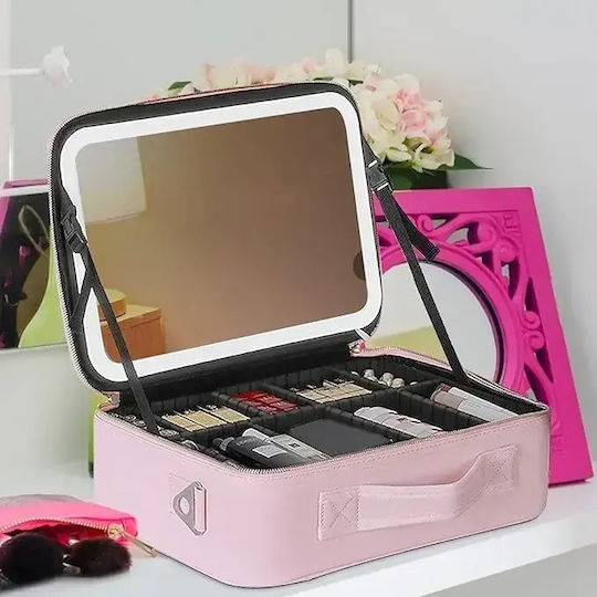 Rechargeable Makeup Case with LED Mirror Pink